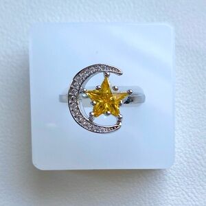 Silver Ring with Yellow Star and Crescent
